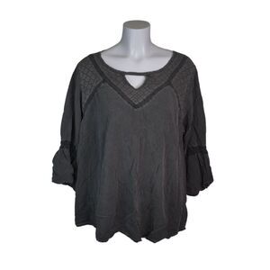 Torrid Peasant Blouse Charcoal Gray Boho Cut Plus Size 2